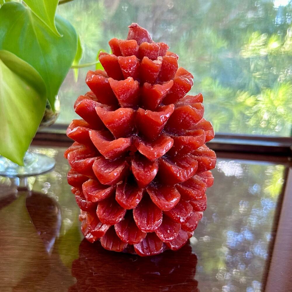 Vintage Red Pinecone Shaped Candle – 5” Tall Holiday Decor